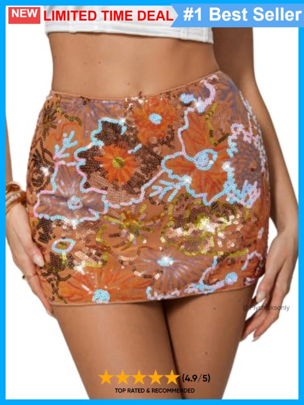 Women's Floral Sequin Mini Skirt Low Rise Bodycon Y2K Party Clubwear
